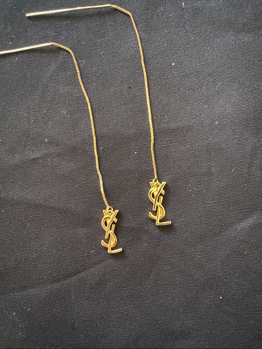 Yves Saint Laurent Gold YSL Threader Logo Drop Earrings - Picture 2 of 3